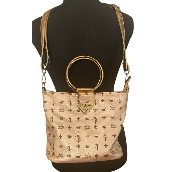 Baby Phat Rose Gold Logo Print Shoulder Bag Ring Handles & Strap Y2K Vintage - Picture 1 of 14
